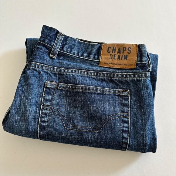 Chaps Jeans Mens 38X30 Mid Rise Straight Fit Medium Wash All Cotton Blue Denim - Picture 10 of 10